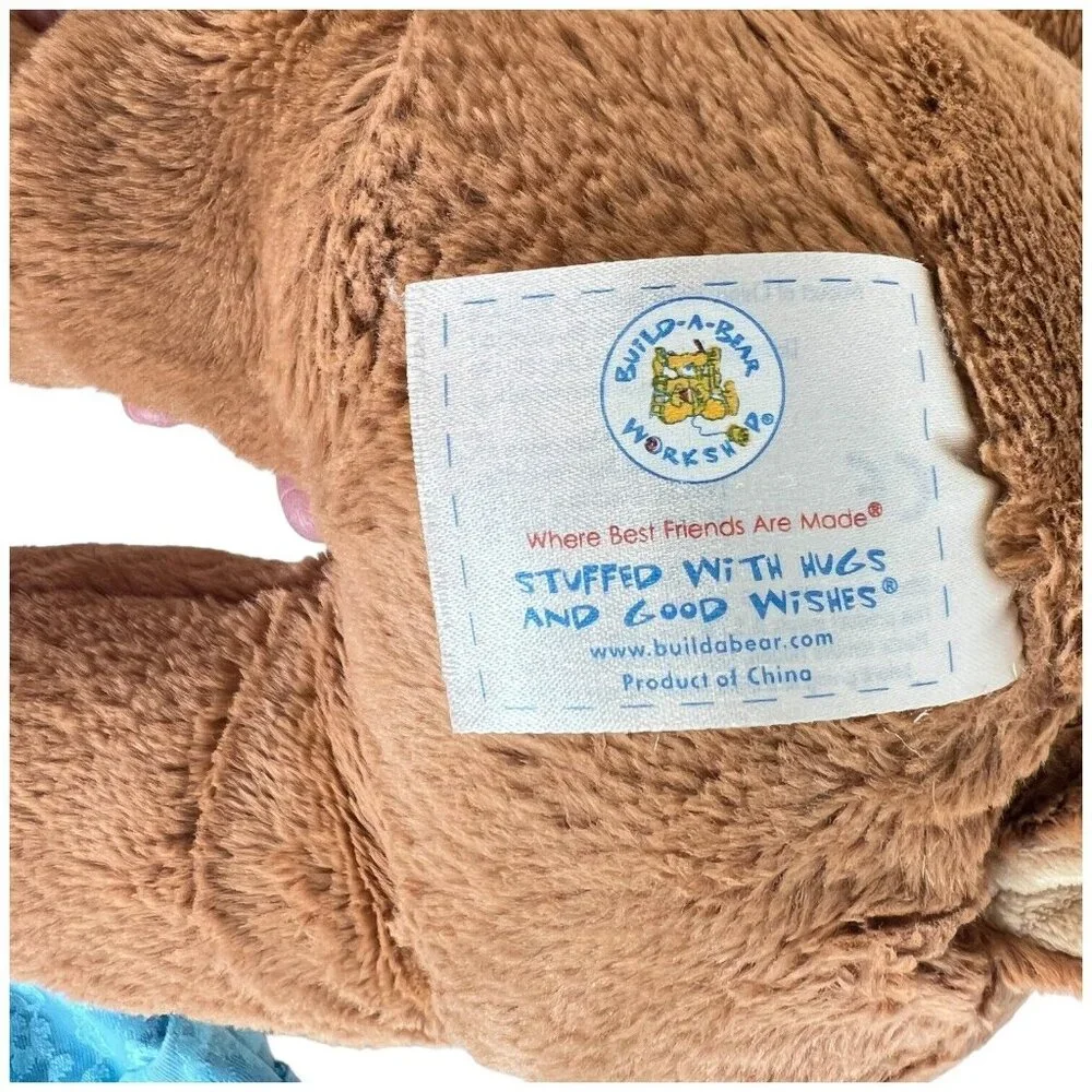 Build a Bear Holly‎ Moose Plush Blue Dress Stuffed Animal Red Bow 16” Brown BABW